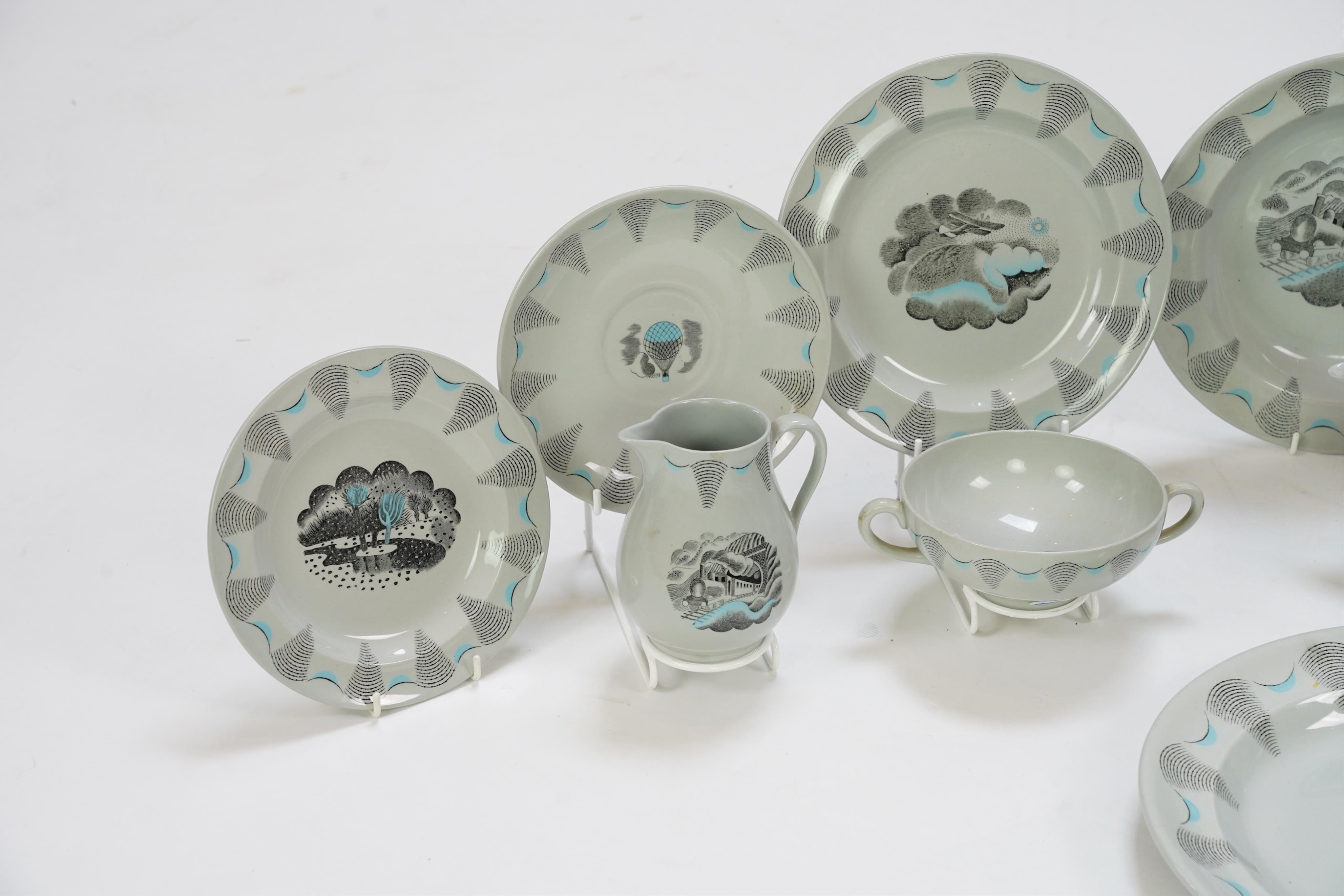Eric Ravilious (1903-1942) for Wedgwood: A 'Travel' pattern part tea and dinner service